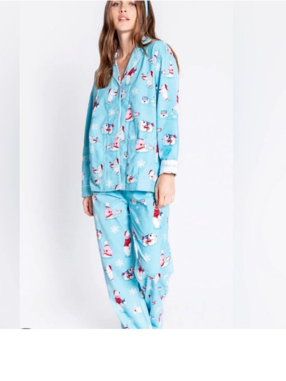 PJ Salvage Polar Bears Print Chill Out Flannel Pajama Top Bottom Pants Set